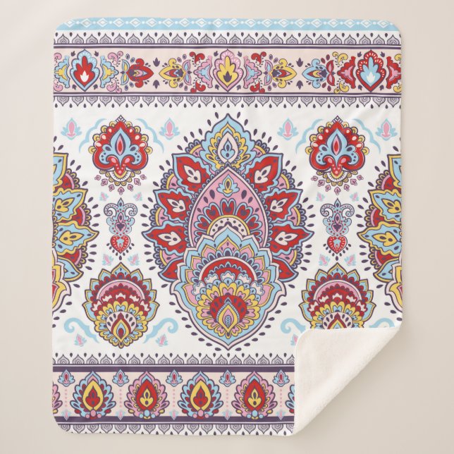 Couverture Sherpa Motif médaillon de paisley floral indien. Ethnique (Devant)