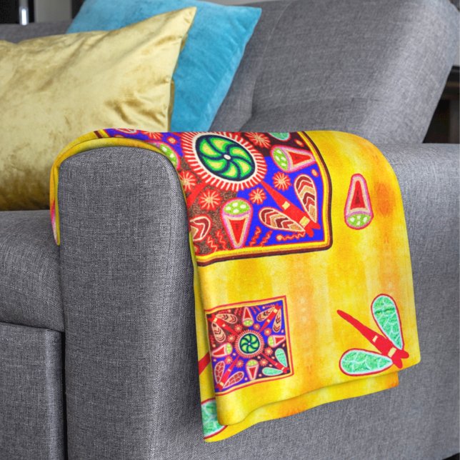 Couverture Sherpa Motif mexicain Huichol Golden & Purple Art (Créateur téléchargé)