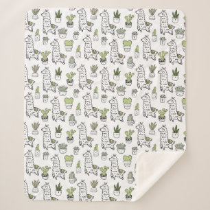 Couverture Sherpa Motif mignon d'alpaga et de cactus