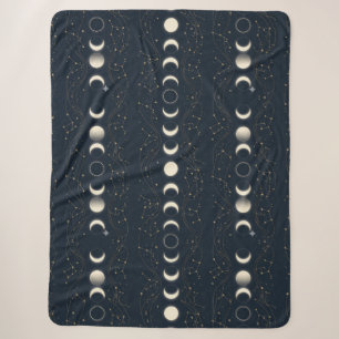 Couverture Sherpa Motif Minimaliste des Phases Lunaires avec Étoiles