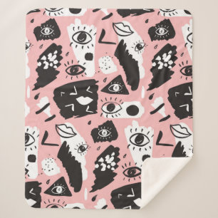 Couverture Sherpa Motif moderne abstrait d'oeil et de lèvres