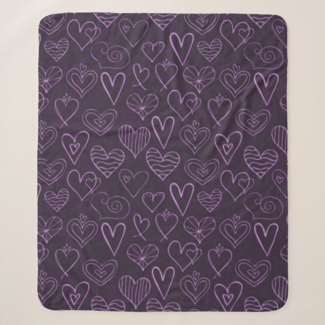 Couverture Sherpa Motif moderne de coeur foncé violet (Devant)