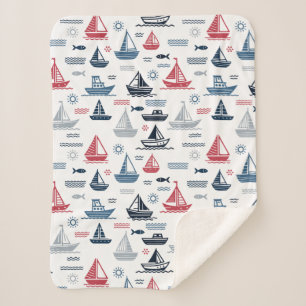 Couverture Sherpa Motif nautique avec voiliers et poissons