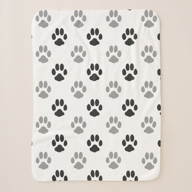 Couverture Sherpa Motif noir et blanc mignon d'empreintes de pattes (Devant)
