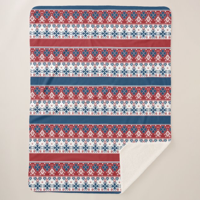Couverture Sherpa Motif norvégien rayé bleu rouge (Devant)