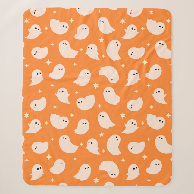 Couverture Sherpa Motif Orange Ghost Doodle (Devant)