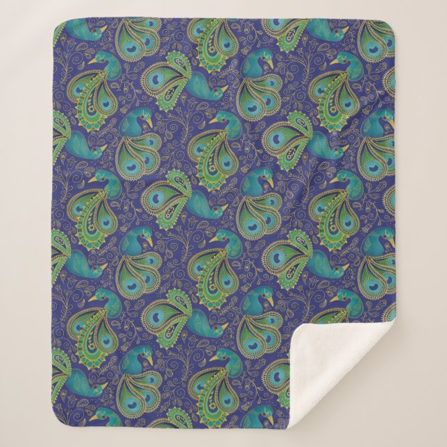Couverture Sherpa Motif Paisley Paon Bleu (Devant)