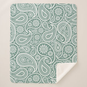 Couverture Sherpa Motif Paisley vert et blanc vintage
