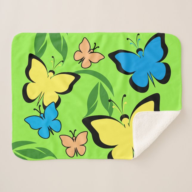 Couverture Sherpa Motif papillon de printemps (Devant (Horizontal))