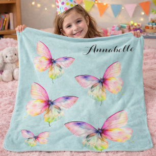 Couverture Sherpa Motif Papillon Pastel Style Élégant Aqua Douce