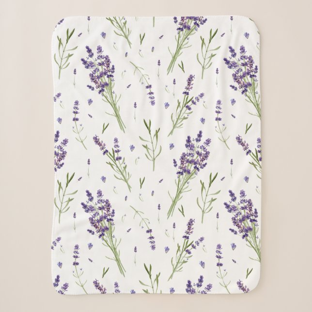 Couverture Sherpa Motif Plante de lavande Sherpa Fleece Blanche (Devant)
