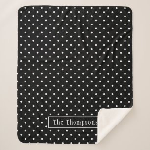 Couverture Sherpa Motif Points Blancs Sur Fond Noir Avec Nom Personn