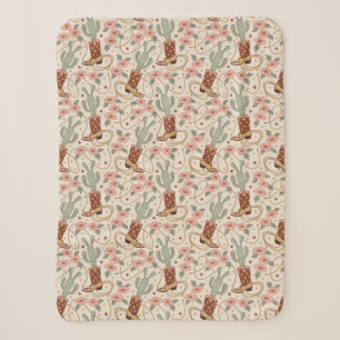 Couverture Sherpa Motif rétro boho western désertique cactus et flor