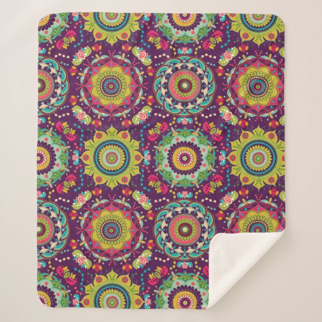 Couverture Sherpa Motif Retro Mandala (Devant)