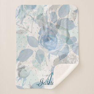 Couverture Sherpa Motif Rose bleu