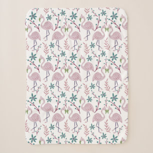 Couverture Sherpa Motif rose flamingo sans couture sur arrière - pla