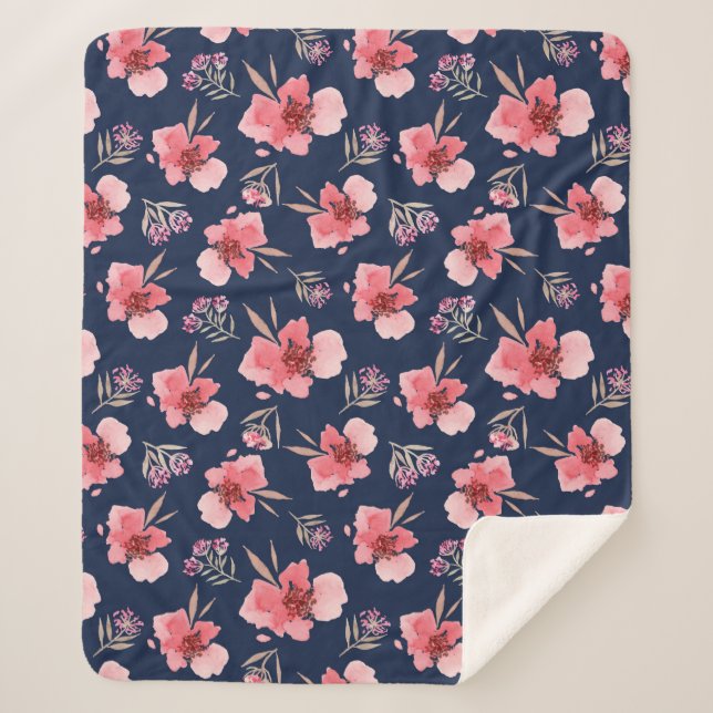 Couverture Sherpa Motif rose foncé d'aquarelle (Devant)
