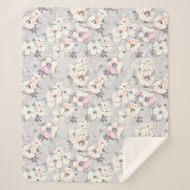 Couverture Sherpa Motif rose mou d'aquarelle (Devant)