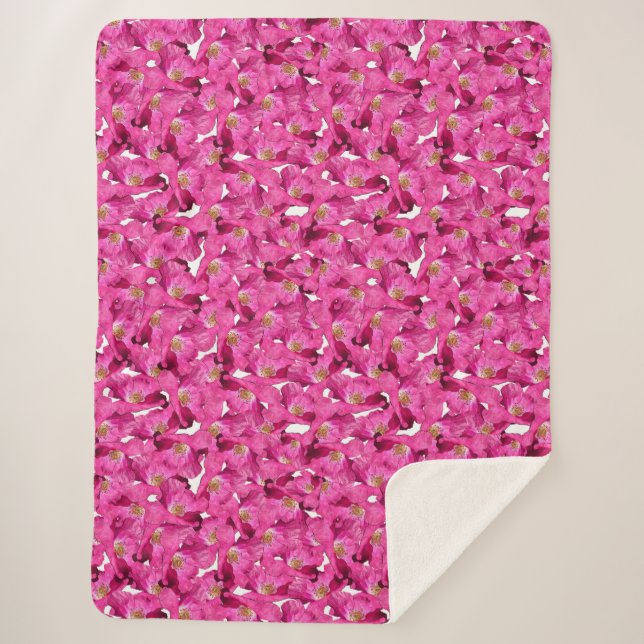 Couverture Sherpa Motif rose pavot floral. (Devant)