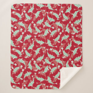 Couverture Sherpa Motif rouge et vert - Koi Fish