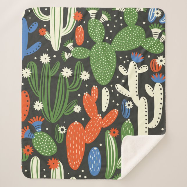 Couverture Sherpa motif sans couture avec cactus sur arrière - plan  (Devant)