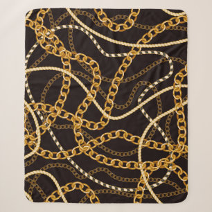 Couverture Sherpa Motif sans couture avec chaînes dorées.