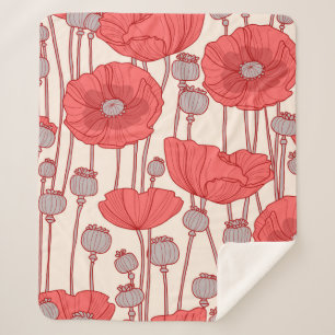 Couverture Sherpa Motif sans couture avec des pavots. 