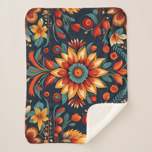 Couverture Sherpa motif sans couture avec fleurs (Devant)