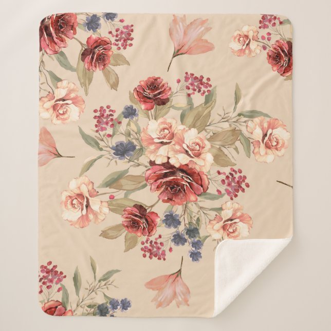Couverture Sherpa Motif sans couture avec fleurs et feuilles. Floral (Devant)