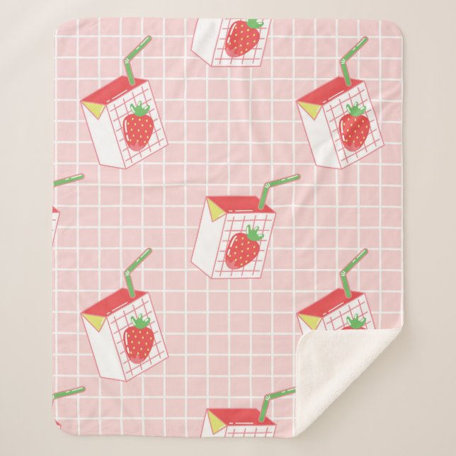 Couverture Sherpa Motif sans couture avec lait de fraise caricaturé  (Devant)