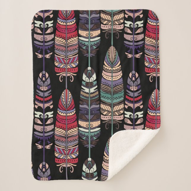 Couverture Sherpa Motif sans couture avec plumes d'oiseaux. L'art tr (Devant)