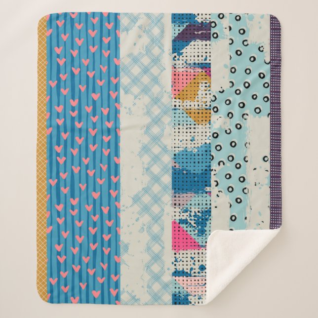 Couverture Sherpa Motif sans couture, carreaux patchwork.  (Devant)