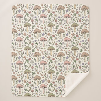 Couverture Sherpa Motif sans couture de champignons pastel crème Cot
