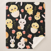 Motif sans couture de poussins et de lapins de Pâq
