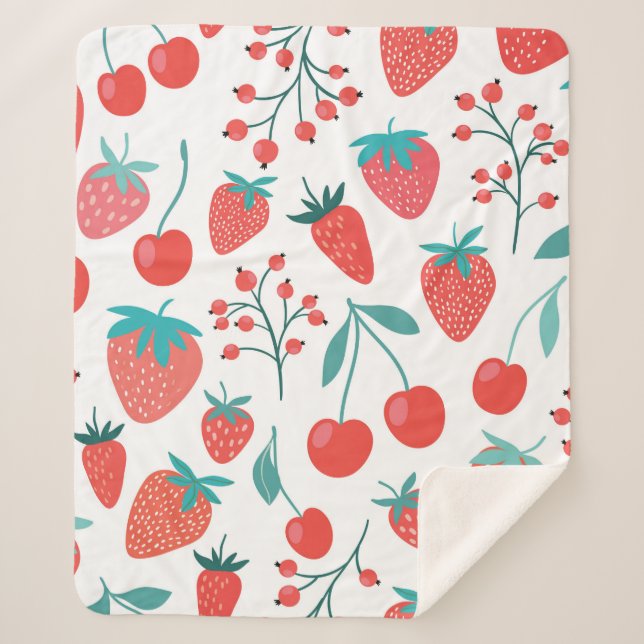 Couverture Sherpa Motif sans couture décorative avec fruits, fraise (Devant)