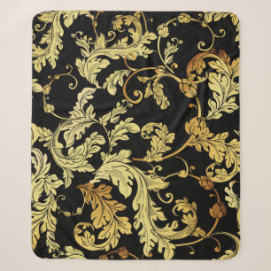 Couverture Sherpa Motif sans couture dorée de luxe. Arrière-plan flo