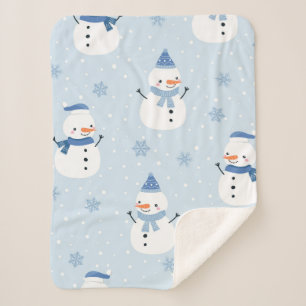 Couverture Sherpa Motif sans couture Snowman, arrière - plan d'hiver