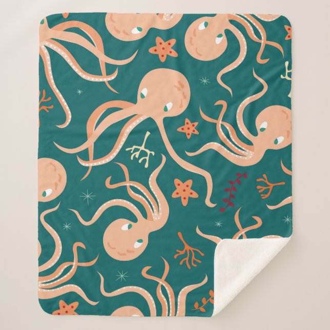 Couverture Sherpa Motif sans joint avec des animaux sous-marins, cu (Devant)