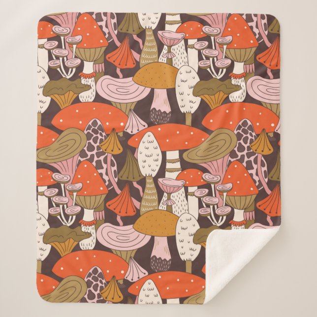 Couverture Sherpa Motif sans soudure à la main de champignons et de  (Devant)