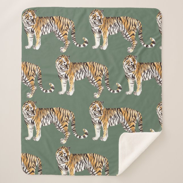 Couverture Sherpa Motif sauvage des tigres d'aquarelle tropicale mod (Devant)