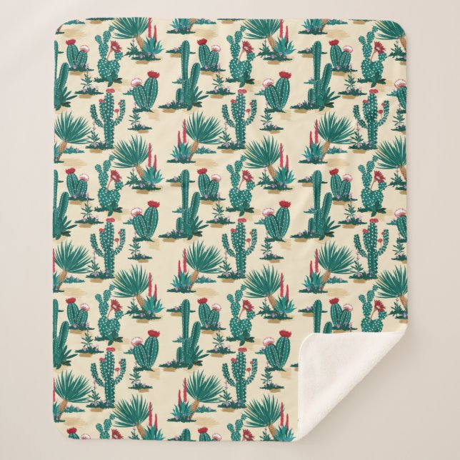 Couverture Sherpa Motif vert et rouge de cactus (Devant)