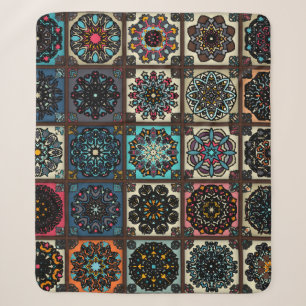 Couverture Sherpa Motif vintage coloré sans couture avec fleurs et 