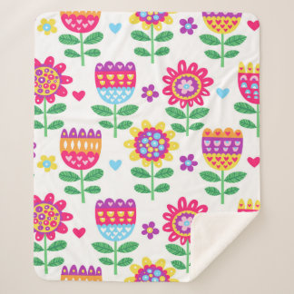 Couverture Sherpa motif vintage coloré transparent avec fl gai