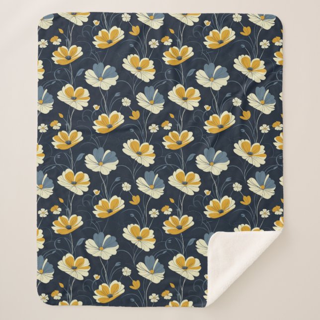 Couverture Sherpa motif vintage, design floral élégant (Devant)
