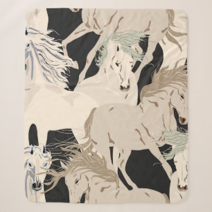 Couverture Sherpa Motif vintage sans soudure à cheval Galloping. CAR