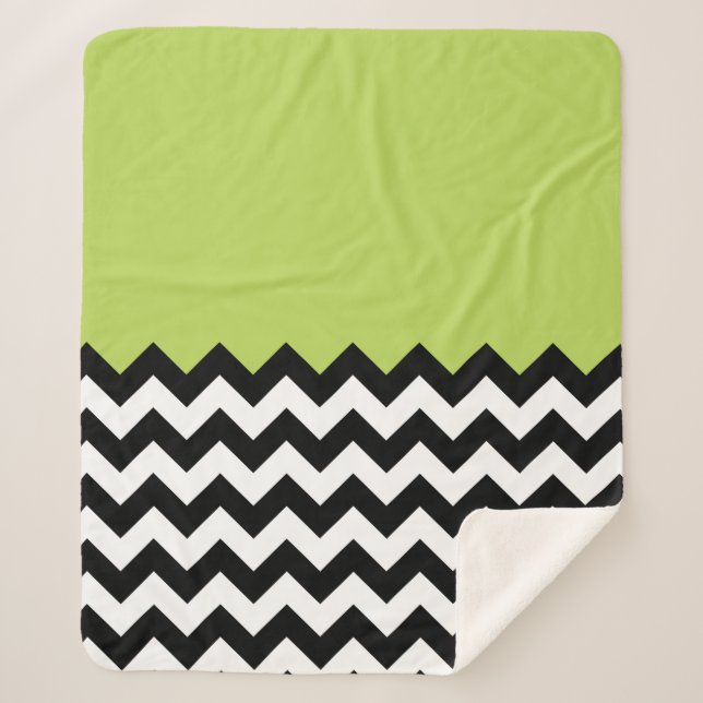 Couverture Sherpa Motif Zigzag noir et blanc, Chevron, Vert (Devant)