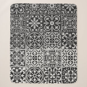 Couverture Sherpa Motifs damentaux noirs et blancs
