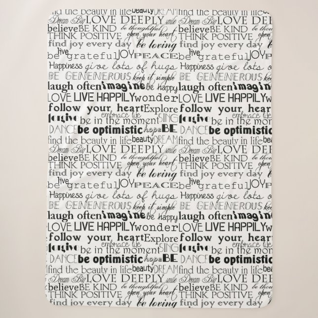Couverture Sherpa Mots Inspirants Noir Blanc (Devant)