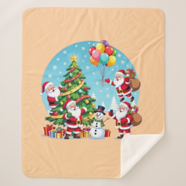 Couverture Sherpa **“Multi-Santa Christmas Fun – 3D Cartoon Transpar (Devant)
