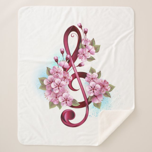 Couverture Sherpa Musical treble clef notes with sakura flowers (Devant)